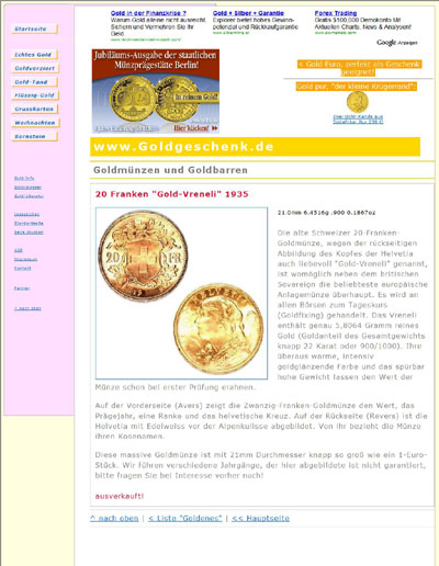 Goldgeschenk's 20 Franken 'Gold-Vreneli' 1935 Page